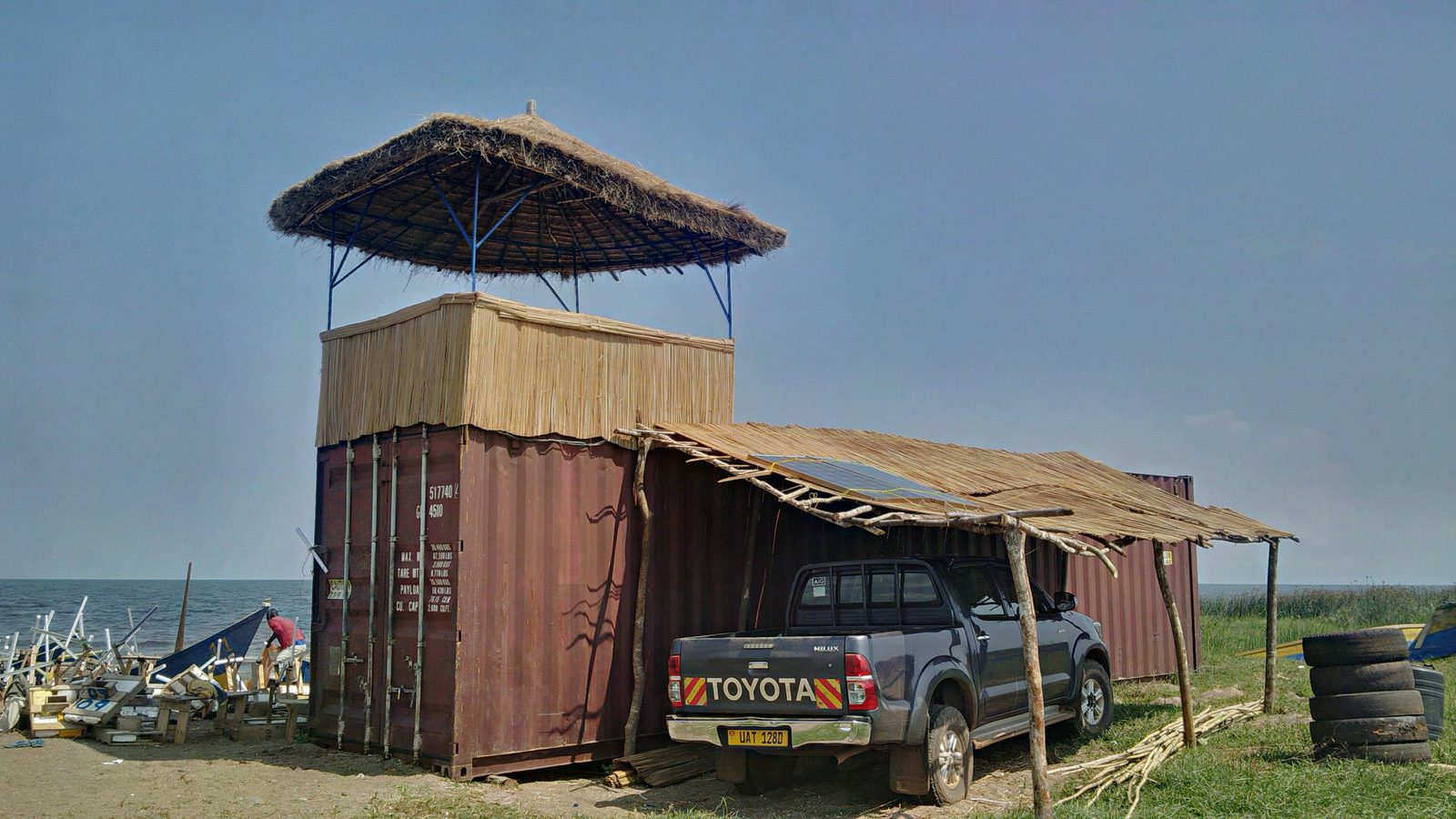 Container office on the farm site by the lake