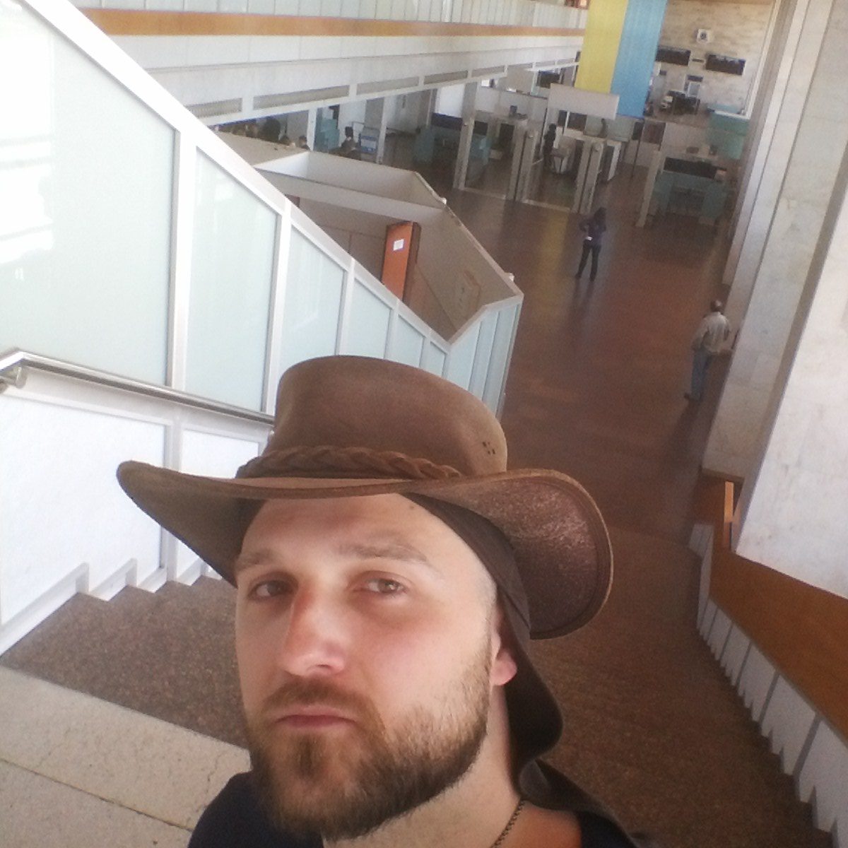 Dimitry at the airport, flying out to Africa