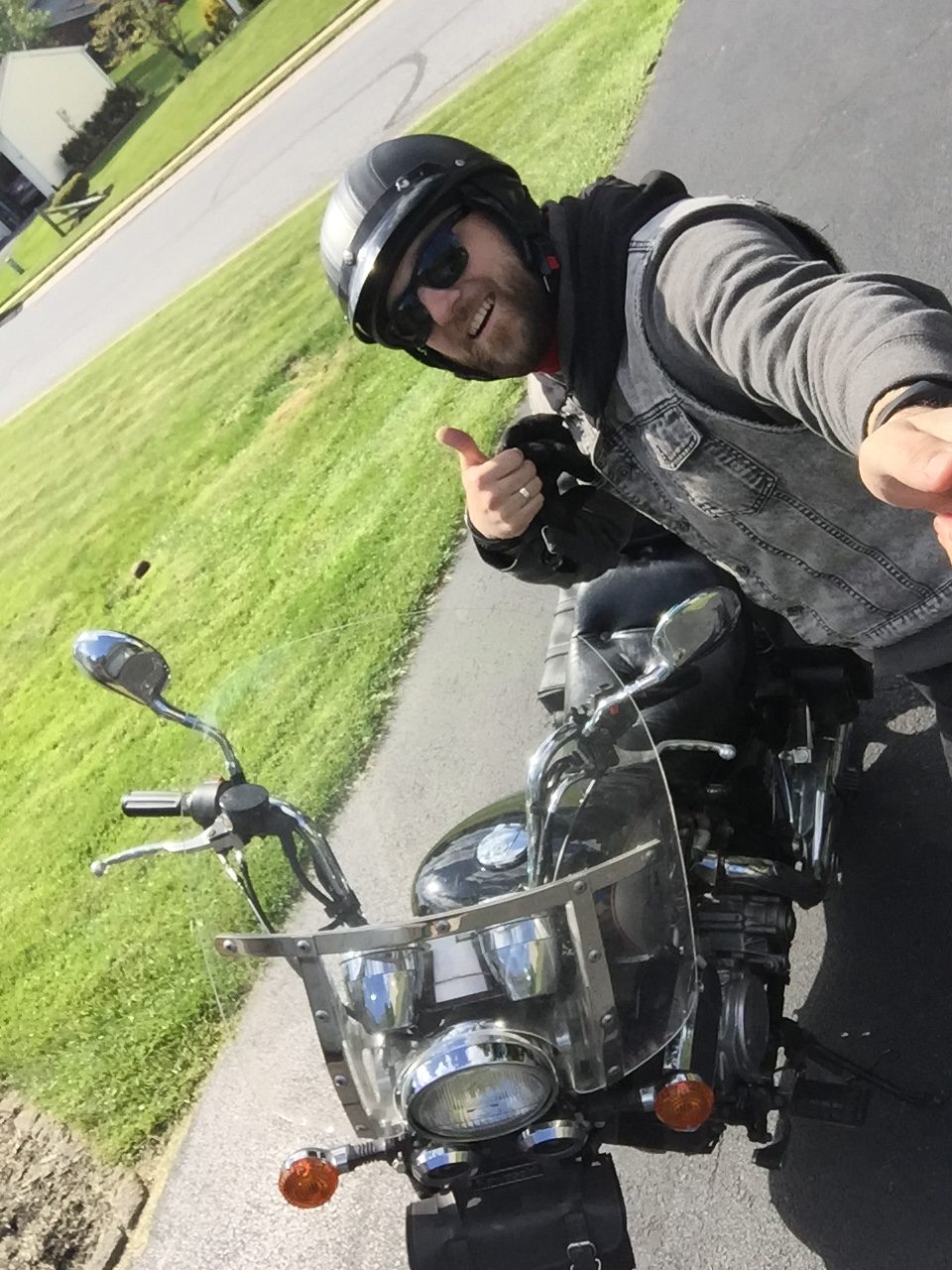 Dimitry on his motorcycle in the US