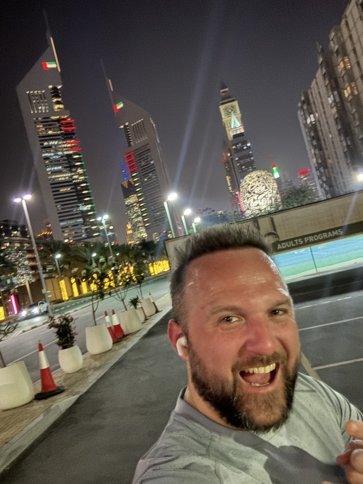 Night run selfie in Dubai
